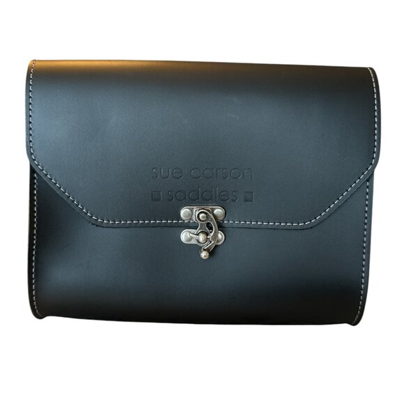 Sue Carson Saddles Black Bag Pouch Antique Nickel Clasp Lock - Picture 9 of 10